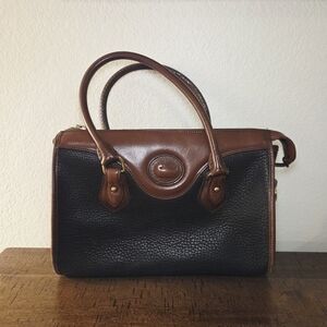 Vintage Dooney & Bourke AWL Leather Satchel USA Made Duck Logo Black Brown